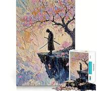 Samurai Contemplation Under Cherry Blossom Tree Jigsaw Puzzle for Teenagers 1000 Pieces Mind Skill Toy Gentle Leisure Design Assembly Premium Gift (50x75cm)