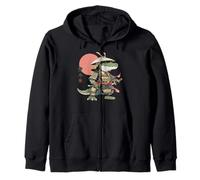 Samurai Crocodile Japanese Warrior Ukiyo-e Style Vintage Zip Hoodie