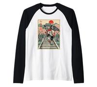 Samurai Crow Skateboarding Temple Art Japanese Oni Raglan Baseball Tee