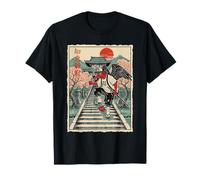 Samurai Crow Skateboarding Temple Art Japanese Oni T-Shirt