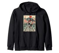Samurai Crow Skateboarding Temple Art Japanese Oni Zip Hoodie