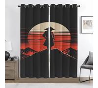 Samurai Curtains, Sunset Thermal Insulated Noise Reducing Blackout Curtain, Japanese Ukiyo-E Drapes for Bedroom Living Room 66” W x 90” L 2 Panels J130r