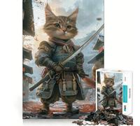Samurai Cute Cat Kitten Jigsaw Puzzle 1000 Piece for Teenagers Logic Sense Toy Calm Pastime Smooth Edge Premium Gift (38x26cm)