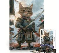 Samurai Cute Cat Kitten Jigsaw Puzzle for Teenagers 1000 Pieces Mind Skill Toy Gentle Leisure Design Assembly Premium Gift (50x75cm)