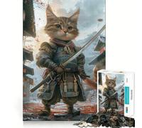 Samurai Cute Cat Kitten Jigsaw Puzzle for Teenagers 1000 Pieces Mind Skill Toy Gentle Leisure Design Assembly Premium Gift (50x75cm)