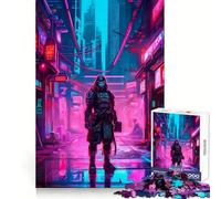 Samurai Cyberpunk City 1000 Piece Jigsaw Puzzles for Adults Jigsaw Recall Boost Mental Relax Smooth Cut Birthday Gift (38x52cm)