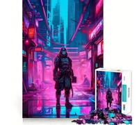 Samurai Cyberpunk City 1000 Piece Jigsaw Puzzles for Adults Jigsaw Recall Boost Mental Relax Smooth Cut Birthday Gift (38x52cm)