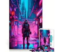 Samurai Cyberpunk City Jigsaw Puzzles 1000 Pieces for Adults Memory Gain Anxiety Relief Design Assembly Artistic Gift (38x26cm)