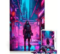Samurai Cyberpunk City Jigsaw Puzzles 1000 Pieces for Adults Memory Gain Anxiety Relief Design Assembly Artistic Gift (38x26cm)