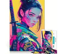 Samurai Cyberpunk Girl 1000 Pieces Jigsaw Puzzles for Adults Fine Logic Toy Leisure Time Neat Edge Art Collectible (38x52cm)