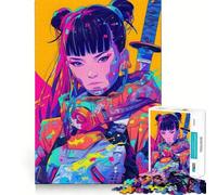 Samurai Cyberpunk Girl 1000 Pieces Jigsaw Puzzles for Teenagers Logic Train Toy Quiet Fun Smooth Cut Lovely Gift (38x26cm)
