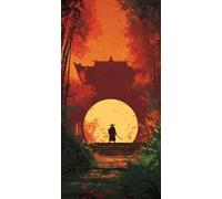 Samurai Diamond Painting Kit with Complete Set of Diamond Art Accessories, 5D DIY Full Drill Embroidery Kit, Landscape Diamante Gems Canvas Wall Art Crafts for Adults, Room Decor 12x24Inch DZSH3763