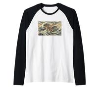 Samurai Dinosaur Big Wave Japanese Traditional Epic Raglan Baseball Tee