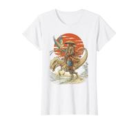 Samurai Dinosaur Warrior Velociraptor Falcon Vintage Japan Value Graphic T-Shirt, Women, White, XL