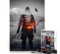 Samurai Double Exposure Japan Landscape Jigsaw Puzzles 1000 Pieces for Adults Strengthen Recall Calm Mind Quality Edge Warm Surprise (38x52cm)