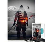 Samurai Double Exposure Japan Landscape Jigsaw Puzzles 1000 Pieces for Adults Strengthen Recall Calm Mind Quality Edge Warm Surprise (38x26cm)