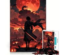 Samurai Dragon Blood Moon Hard Jigsaw Puzzle for Adults 1000 Pieces Reason Skill Toy Family Time Tight Cut Art Collectible (50x75cm)