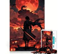 Samurai Dragon Blood Moon Hard Jigsaw Puzzle for Adults 1000 Pieces Reason Skill Toy Family Time Tight Cut Art Collectible (38x52cm)