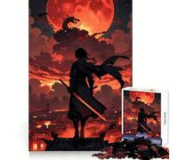 Samurai Dragon Blood Moon Hard Jigsaw Puzzle for Adults 1000 Pieces Reason Skill Toy Family Time Tight Cut Art Collectible (50x75cm)