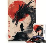 Samurai Dragon Red Sun 1000 Piece Jigsaw Puzzle for Adults Memory Gain Gentle Leisure Design Assembly Art Collection Piece (38x26cm)