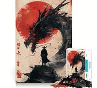 Samurai Dragon Red Sun 1000 Piece Jigsaw Puzzle for Adults Memory Gain Gentle Leisure Design Assembly Art Collection Piece (38x26cm)