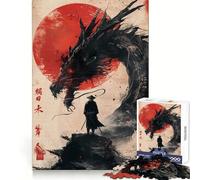 Samurai Dragon Red Sun Jigsaw Puzzle for Teenagers 1000 Pieces Recall Upgrade Soothing Fun Clear Cut Wall Art Decor (38x52cm)