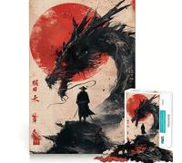 Samurai Dragon Red Sun Jigsaw Puzzle for Teenagers 1000 Pieces Recall Upgrade Soothing Fun Clear Cut Wall Art Decor (38x52cm)