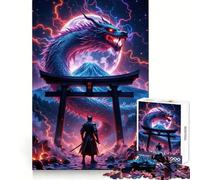 Samurai Dragon Super Moon Jigsaw Puzzle for Teenagers 1000 Pieces Boost Recall Tension Relief Tight Edge Fine Art Piece (38x26cm)