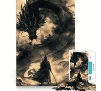Samurai Dragon Vintage Jigsaw Puzzle 1000 Piece for Teenagers Logic Sense Toy Calm Pastime Smooth Edge Premium Gift (50x75cm)