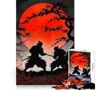 Samurai Duel at with Red Moon Jigsaw Puzzle for Teenagers 1000 Pieces Recall Upgrade Soothing Fun Clear Cut Wall Art Decor (50x75cm)