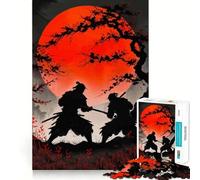Samurai Duel at with Red Moon Jigsaw Puzzles 1000 Piece for Teenagers Pure Logic Toy Gentle Relax Clean Cut Fine Art Piece (38x52cm)