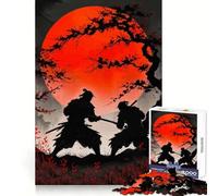 Samurai Duel at with Red Moon Jigsaw Puzzles 1000 Piece for Teenagers Pure Logic Toy Gentle Relax Clean Cut Fine Art Piece (38x52cm)