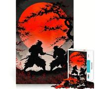 Samurai Duel at with Red Moon Jigsaw Puzzles for Adults1000 Pieces Improve Memory Relax Mind Sharp Edge Art Collection Piece (38x26cm)