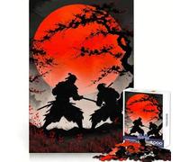 Samurai Duel at with Red Moon Jigsaw Puzzles for Adults1000 Pieces Improve Memory Relax Mind Sharp Edge Art Collection Piece (38x26cm)