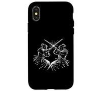 Samurai Duel Line Art Japanese Warrior Battle Scene Case for iPhone X/XS