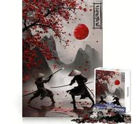 Samurai Duel Under Cherry Blossoms Jigsaw Puzzle for Teenagers 1000 Pieces Recall Upgrade Soothing Fun Clear Cut Wall Art Decor (38x26cm)