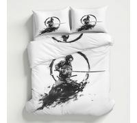 Samurai Duvet Cover, Japanese Knight Black and White Bedding Sets Double Size, Reversible Print Breathable Quilt Cover with 2 Pillowcases, Zipper Closure, Bedroom Decor LGS22sL