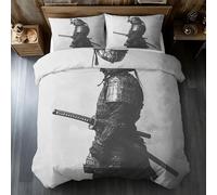Samurai Duvet Cover Single Size, Reversible Print Design, 2 Pcs Japanese Style Bedding Set, Soft Microfibre Quilt Cover with 1 Pillowcase, Zip GS*42