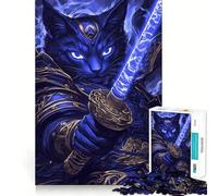 Samurai Egyptian Mau Cat with Sword 1000 Piece Jigsaw Puzzles for Teenagers Jigsaw Think Toy Together Fun Sharp Cut Art Collectible (38x52cm)