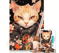 Samurai Egyptian Mau Cat with Sword 1000 Piece Jigsaws for Adults Puzzle Strengthen Recall Stress Relief Quality Edge Bday Surprise (38x52cm)