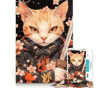 Samurai Egyptian Mau Cat with Sword 1000 Pieces Jigsaw Puzzles for Adults Memory Gain Calm Mind Design Assembly Creative Gift (50x75cm)