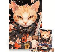 Samurai Egyptian Mau Cat with Sword 1000 Pieces Jigsaw Puzzles for Adults Memory Gain Calm Mind Design Assembly Creative Gift (50x75cm)