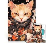 Samurai Egyptian Mau Cat with Sword Jigsaw Puzzles for Adults1000 Pieces Improve Memory Relax Mind Sharp Edge Art Collection Piece (38x26cm)
