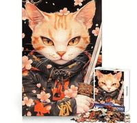 Samurai Egyptian Mau Cat with Sword Jigsaw Puzzles for Adults1000 Pieces Improve Memory Relax Mind Sharp Edge Art Collection Piece (38x26cm)