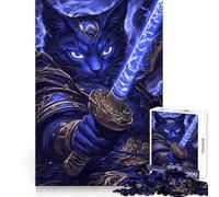 Samurai Egyptian Mau Cat with Sword Jigsaw Puzzles for Teenagers 1000 Piece Boost Memory Serene Time Premium Cut Birthday Gift (38x26cm)