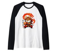 Samurai Fox Beneath the Fired Raglan Baseball Tee