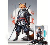 Samurai Fox Jigsaw Puzzles 1000 Piece for Adults Smart Reason Toy Casual Fun Smooth Edge Wall Art Decor (50x75cm)