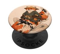 Samurai Fox Koi Fish Japanese Art Illustration PopSockets Adhesive PopGrip