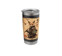 Samurai Fox, Vintage Japanese Ukiyo-e Warrior Ninja Anime Stainless Steel Insulated Tumbler