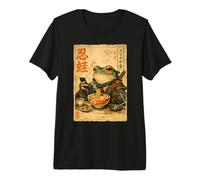 Samurai Frog Eating Ramen Scroll Phone Japanese Ninja Frog Premium T-Shirt